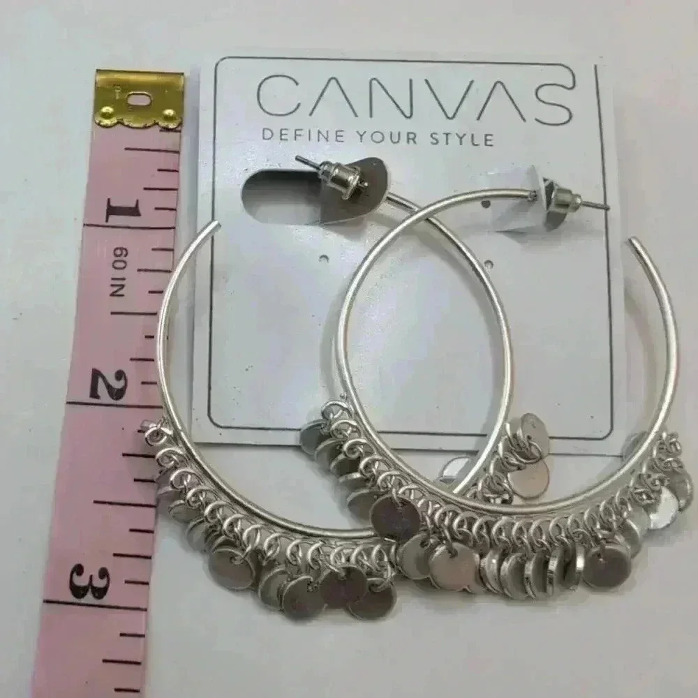NWT Canvas Style Silver Necklace Earrings Set Disc Design Stylish Jewelry
